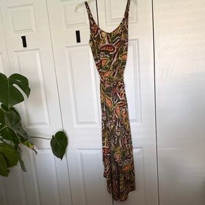 Olive Paisley Maxi Dress with built in shorts- Sleeveless Summer Dress